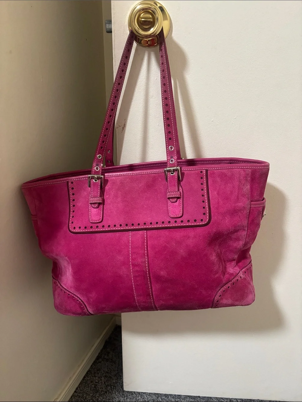 Vintage Y2K Coach Pink Suede Hampton Shoulder Bag F04Q-1430